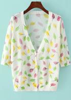 Romwe Half Sleeve Tree Leaf Print Cardigan