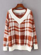 Romwe V Neckline Plaid Jumper Sweater