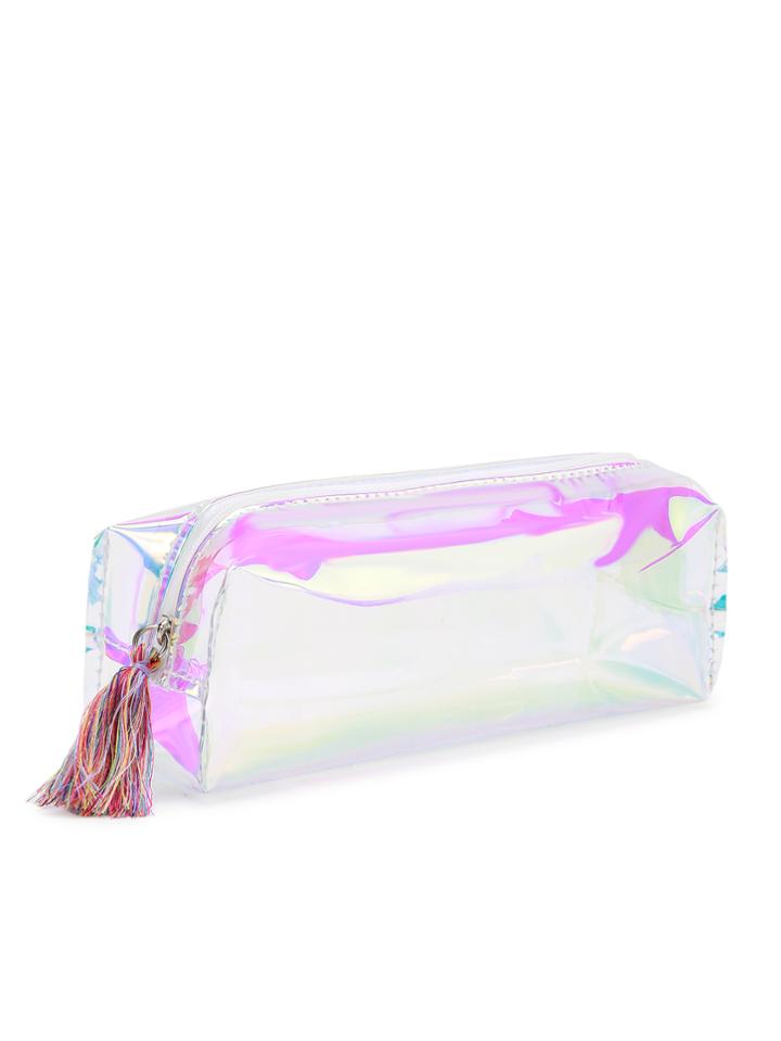 Romwe Tassel Detail Metalic Makeup Bag With Zipper