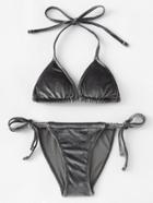 Romwe Tie Side Velvet Bikini Set