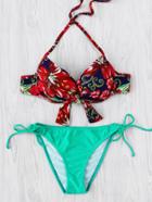 Romwe Knot Front Tie Side Mix And Match Underwire Bikini Set