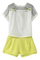 Romwe Birds Embroidered Hollow Color Block Casual Suit
