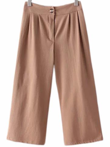 Romwe Brown Fake Pocket Back Wide Leg Pants