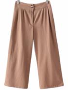 Romwe Brown Fake Pocket Back Wide Leg Pants