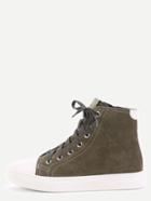 Romwe Army Green Genuine Leather Lace Up High Top Sneakers