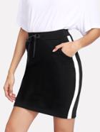 Romwe Contrast Panel Side Split Back Skirt