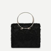 Romwe Faux Fur Design Satchel With Ring Handle