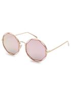 Romwe Gold Frame Pink Lens Hollow Out Sunglasses