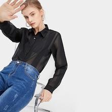 Romwe Sheer Single Breasted Blouse