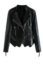 Romwe Asymmetric Zippered Black Pu Jacket
