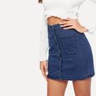 Romwe Button Front Pocket Denim Skirt