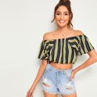 Romwe Off The Shoulder Stripe Print Crop Blouse