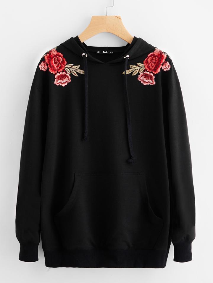 Romwe Symmetric Flower Patch Hoodie