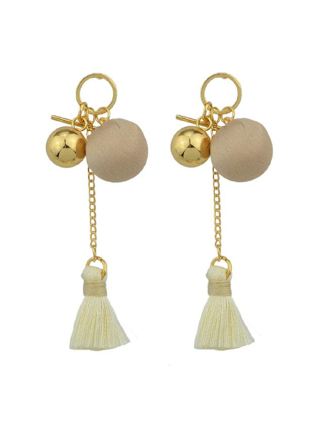 Romwe Beige Velvet Ball Tassel Earrings