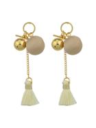 Romwe Beige Velvet Ball Tassel Earrings