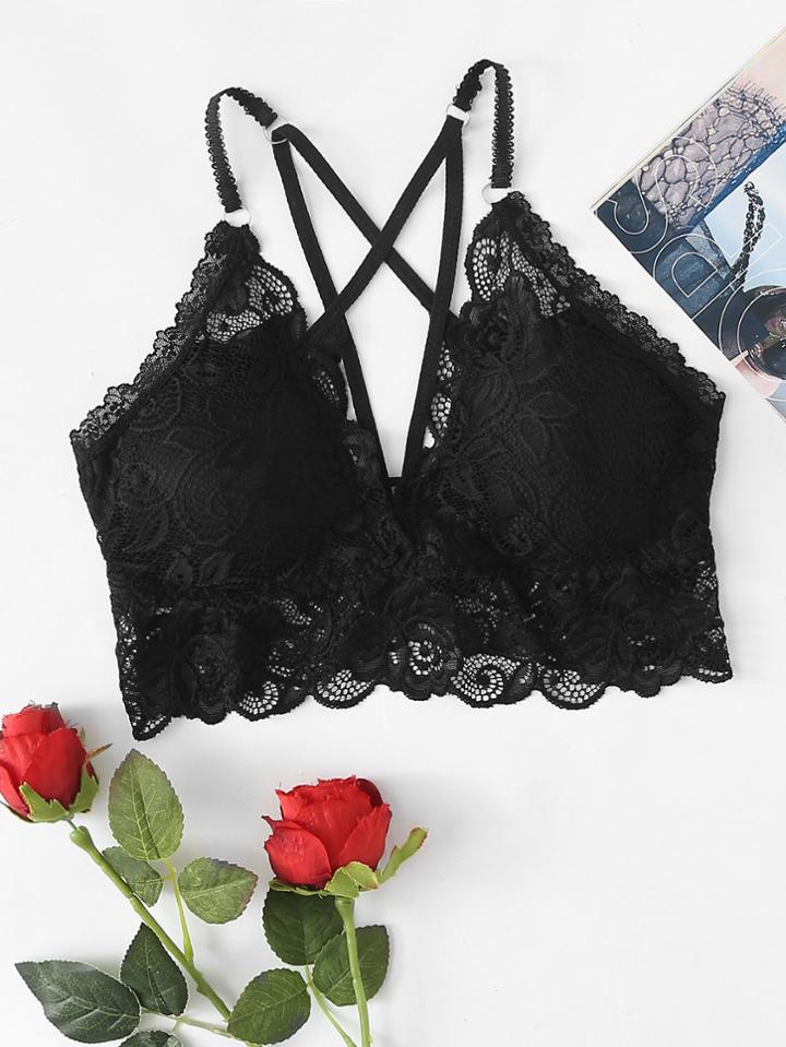 Romwe Lace Criss Cross Back Crop Top