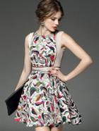 Romwe Multicolor Round Neck Sleeveless Contrast Gauze Jacquard Dress
