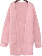 Romwe Long Sleeve Pockets Chunky Knit Pink Coat