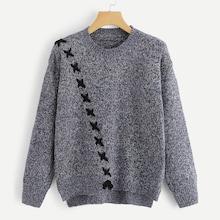 Romwe Lace Up Marley Sweater