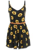 Romwe Spaghetti Strap With Belt Daisy Print Black Romper
