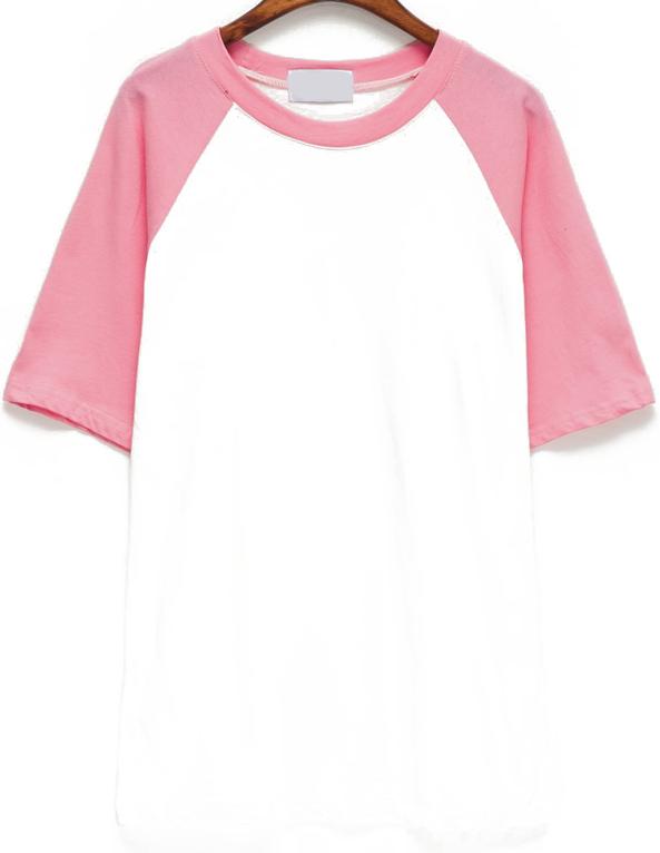 Romwe Contrast Pink Short Sleeve T-shirt