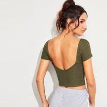 Romwe Open Back Rib-knit Tee
