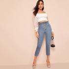 Romwe Light Wash Button Fly Paperbag Waist Jeans