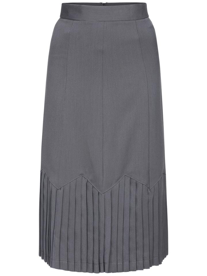 Romwe Zipper Pleated Grey Skirt