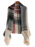 Romwe Beige Tone Colored Plaid Raw Edge Shawl Scarf
