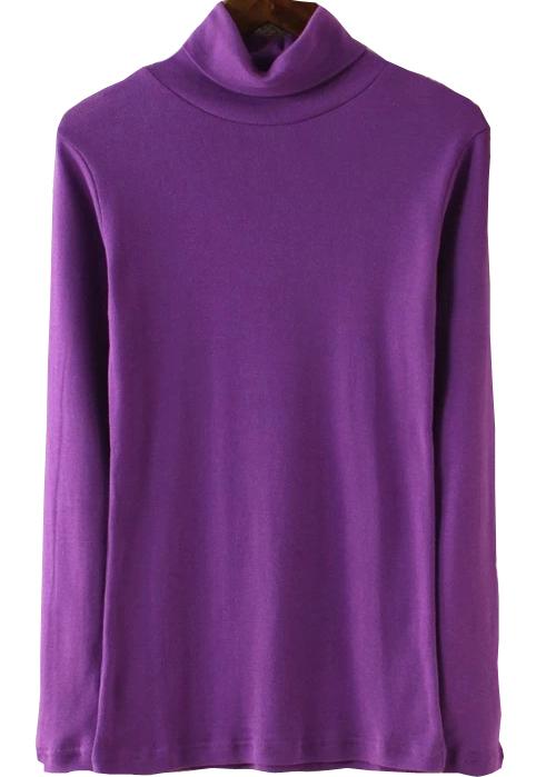 Romwe High Neck Long Sleeve Slim Purple T-shirt