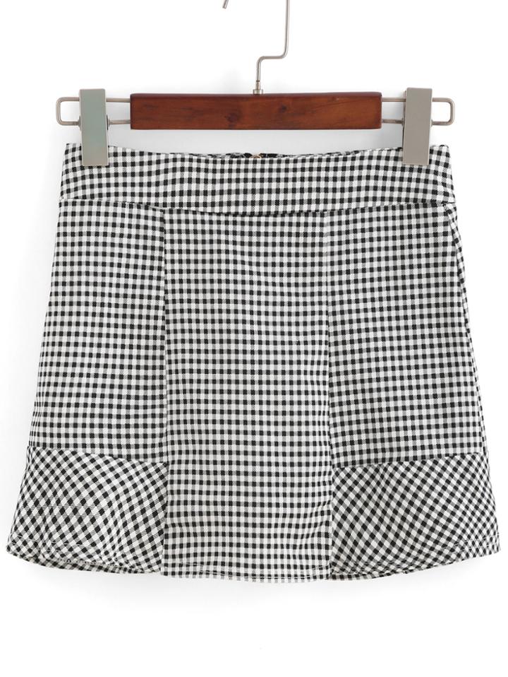 Romwe Plaid Zipper Black And White Skirt Shorts