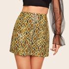 Romwe O-zip Front Leather Look Snakeskin Skirt