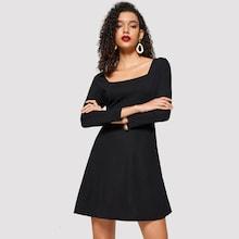 Romwe Square Neck Fit & Flare Dress