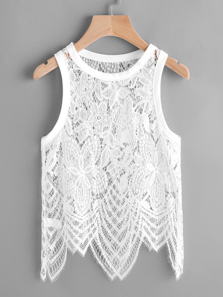 Romwe Hollow Out Eyelash Lace Tank Top