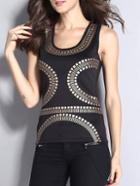Romwe Black Metallic Trim Tank Top