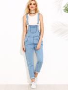 Romwe Blue Patch Pocket Overall Jeans