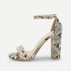 Romwe Snakeskin Pattern Ankle Strap Heels