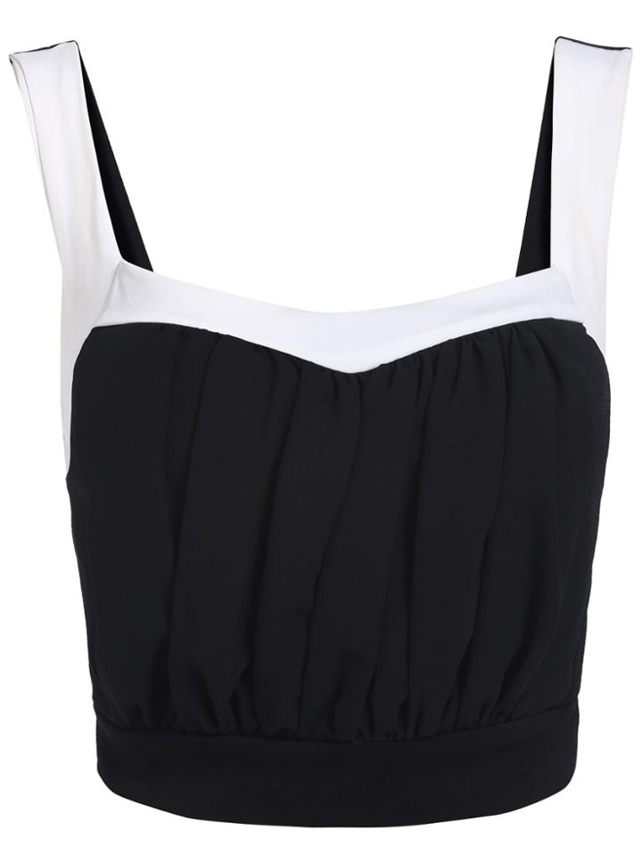 Romwe Strap With Zipper Black Cami Top