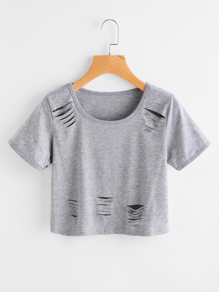 Romwe Ripped Slub Tee