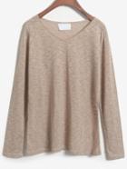 Romwe Long Sleeve Khaki T-shirt