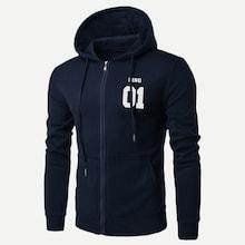 Romwe Men Letter Print Zip Up Hoodie