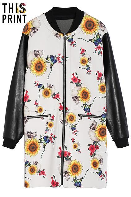 Romwe Sunflower Skull Reversible Coat