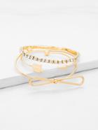 Romwe Rhinestone & Knot Design Bracelet Set