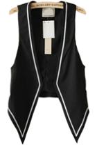 Romwe Sleeveless Contrast Trims Black Vest