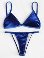 Romwe Adjustable Strap Triangle Velvet Bikini Set