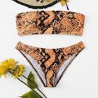 Romwe Snake Print Bandeau With Low Rise Bikini