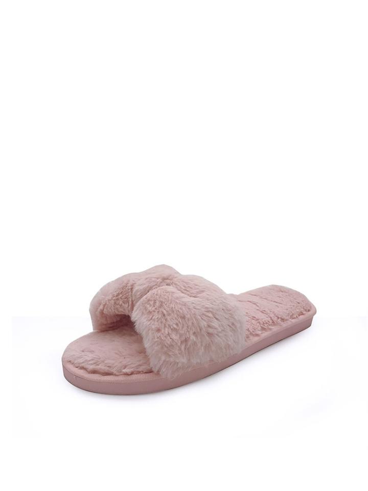 Romwe Bow Detail Faux Fur Slippers