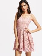 Romwe Pink Lace Crochet Overlay Cami Dress