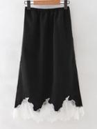 Romwe Black Elastic Waist Lace Pleated Skirt