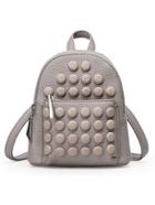 Romwe Embossed Faux Leather Studded Backpack - Light Grey